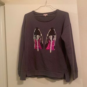 Juicy Couture women’s XL sweatshirt. Sequined high heel she design. Like new.